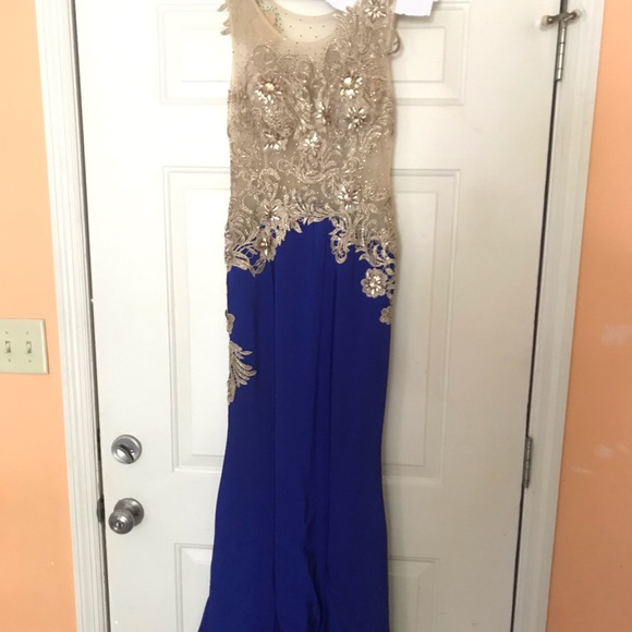 Cobalt blue and gold PROM dress - Picture 5 of 8